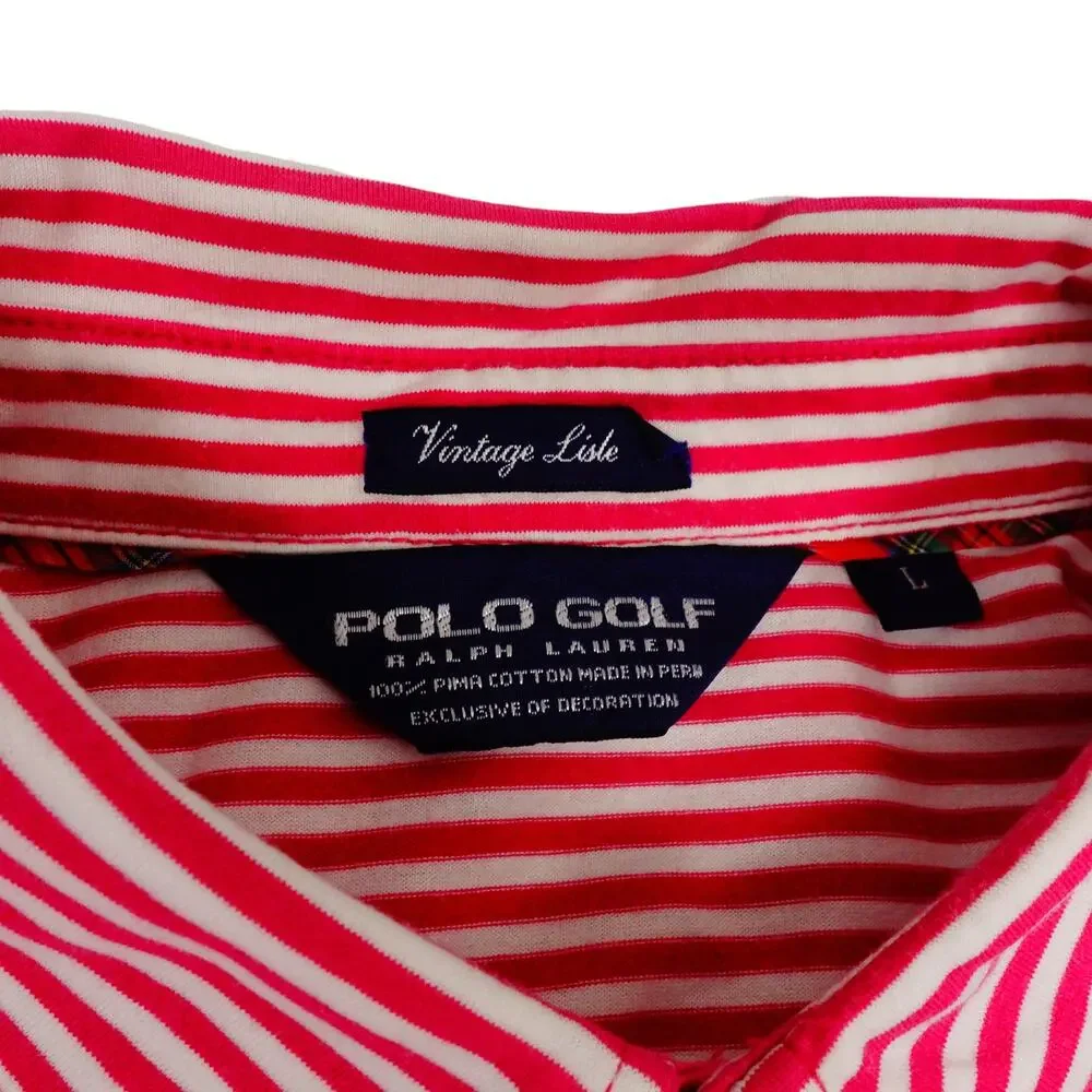Ralph Lauren Pima Cotton Pink Candy Cane Striped Golf Polo Shirt Men's Large
